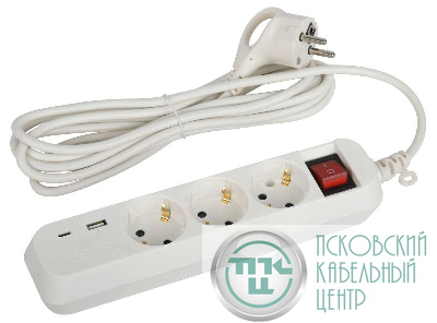 Удлинитель 3х3м с заземл. 10А +1xUSBA+1xUSBC с выкл. UB-3es-3m-USB Эра Б0052898