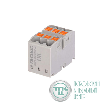Блок распределительный зажим push-in 6 точек подключения 25кв.мм сер. DKC DTP1-006-04SPUG