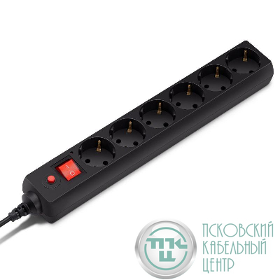 Удлинитель с сетевым фильтром 6х1.8м с заземл. 10А IP20 600SH-1.8-B 2.2кВт CCA черн. BURO 992264