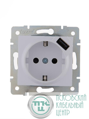 Розетка 1-м СП Karina 16А с заземл. с заряд. устройством USB механизм бел. LEZARD 707-0288-181