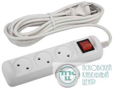 Удлинитель 3х5м без заземл. с выкл. 10А ПВС 2х1 U-3s-5m-2x1 ЭРА Б0044051