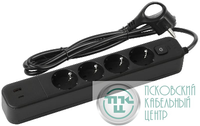 Удлинитель с сетевым фильтром 4х1.5м с заземл. 10А USF-4es-1.5m-2xUSBAC-B +2xUSBA+C 3.1A с выкл. с базов. защитой Эра Б0059572