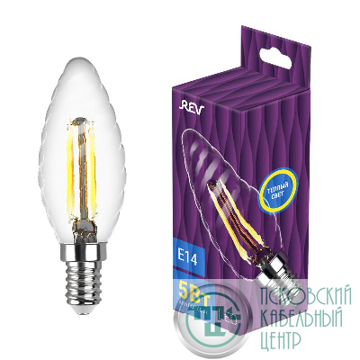 Лампа светодиодная филаментная PREMIUM (FILAMENT) 5Вт TC37 свеча витая 2700К тепл. E14 480лм REV 32430 0