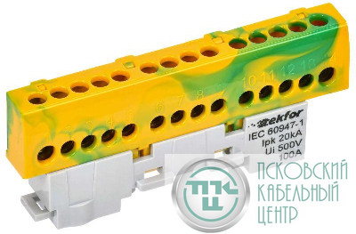 Шина PE "земля" изол. на универс. держ. 6х9-14-ЖЗ TEKFOR IEK TF-NN10-14-KL-K52