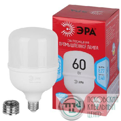 Лампа светодиодная высокомощная RED LINE LED POWER T120-60W-4000-E27/E40 R 60Вт Т120 колокол 4000К нейтр. бел. E27/E40 (переходник в компл.) 5800лм Эра Б0063841