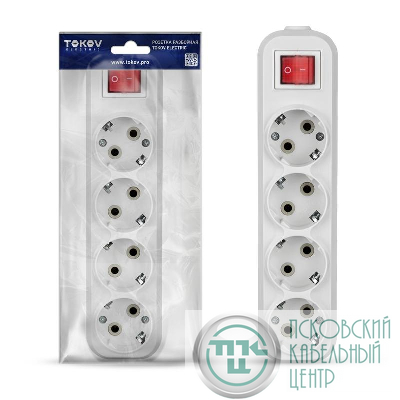 Колодка удлинителя 4-м 16А с заземл. с выкл. АБС-пластик бел. TOKOV ELECTRIC TKE-C01-KU4-ZV