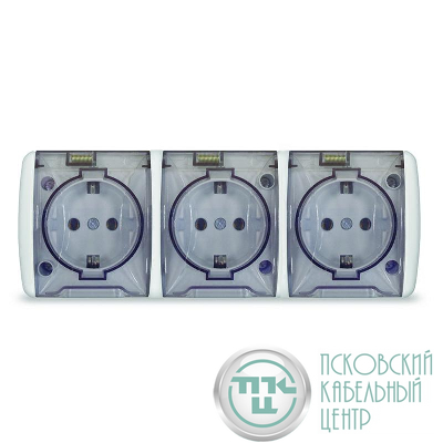 Розетка 3-м ОП Клио 16А IP54 с заземл. с прозр. крышкой бел. Universal К2235