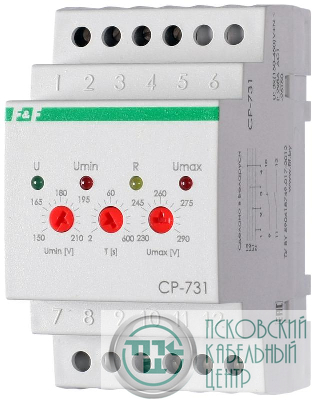 Реле напряжения CP-731 (трехфазный; микропроцессорный; контроль верхнего и нижнего значений напряжения; контроль асимметрии; чередования фаз; монтаж на DIN-рейке 35мм 3х400/230+N 2х8А 1Z 1R IP20) F&F EA04.009.005
