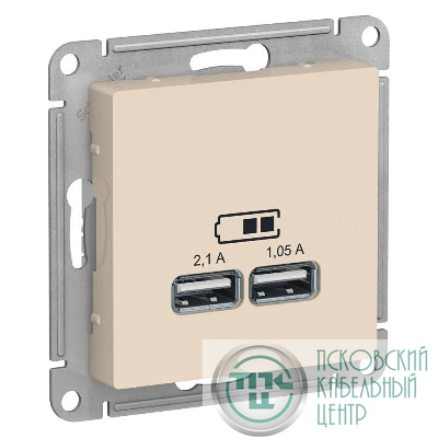 Розетка USB AtlasDesign тип A+A 5В 1х2.1А 2х1.05А механизм беж. SE ATN000233