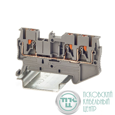 Клемма проходная зажим push-in 3 точки подключения 2.5кв.мм сер. DKC VPR-2.5-TWIN-GY