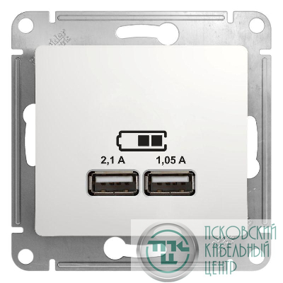 Розетка USB 2-м СП Glossa тип A+A 5В/2.1А 2х5В/1.05А механизм бел. SE GSL000133