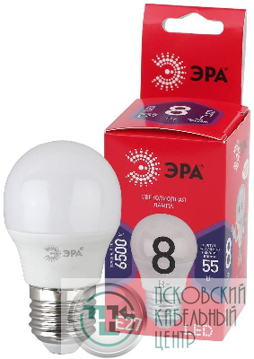 Лампа светодиодная RED LINE LED P45-8W-865-E27 R 8Вт P45 шар 6500К холод. бел. E27 Эра Б0045359