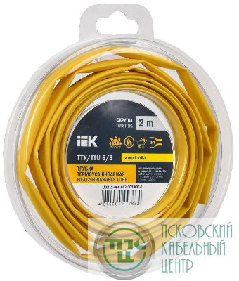 Трубка термоусадочная ТТУ нг-LS 6/3 желт. (уп.2м) IEK UDR12-006-003-002-K05-T