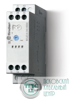 Таймер модульный 1-функциональный (BI) 24…240В AC/DC 2CO 8А 22.5мм регулировка времени 0.05с…180с IP20 FINDER 836202400000