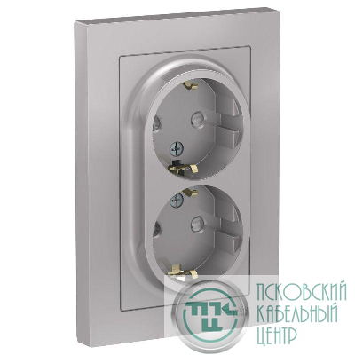 Розетка 2-м СП AtlasDesign 16А IP20 с заземл. защ. шторки в сборе алюм. SE ATN000326