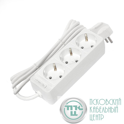 Удлинитель 3х3м с заземл. 10А IP20 2.2кВт ПВС 3х0.75 бел. DOMTOK 2375