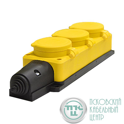 Колодка удлинителя 3-м 1ф с заглушками компакт каучук желт. Universal 3083