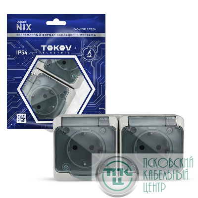 Розетка 2-м ОП Nix 16А IP54 250В с заземл. с прозр. крышкой сер. TOKOV ELECTRIC TKE-NX-R2Z-C06T-IP54