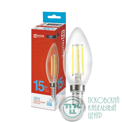Лампа светодиодная филаментная LED-СВЕЧА-deco свеча прозрачная 15Вт 230В E14 6500К 1455лм IN HOME 4690612055961