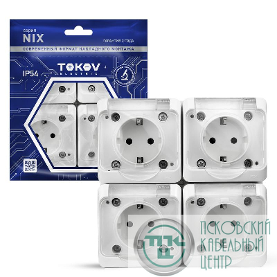 Розетка 4-м ОП Nix 16А IP54 250В с заземл. с прозр. крышкой бел. TOKOV ELECTRIC TKE-NX-R4Z-C01T-IP54