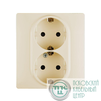 Розетка 2-м СП Etika 2К+З 16А защ. шторки с заземл. безвинт. зажимы в сборе сл. кость. Leg 672333