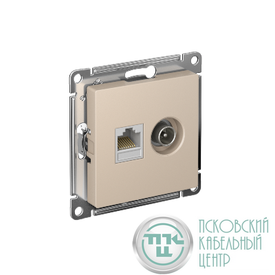 Розетка компьютерная + телевизионная 2-м СП AtlasDesign RJ45 кат.5E + TV механизм песочн. SE ATN001289