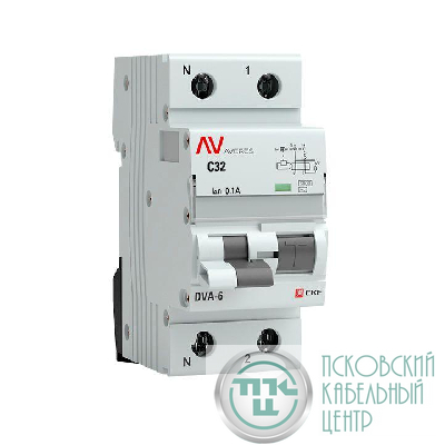 Выключатель автоматический дифференциального тока 2п C 32А 100мА тип AC 6кА DVA-6 Averes EKF rcbo6-1pn-32C-100-ac-av