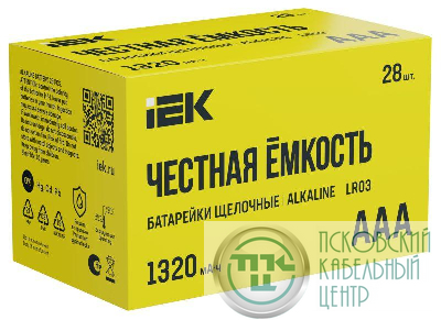 Элемент питания алкалиновый AAA/LR03 Alkaline бокс (уп.28шт) IEK ABT-LR03-OP-B28