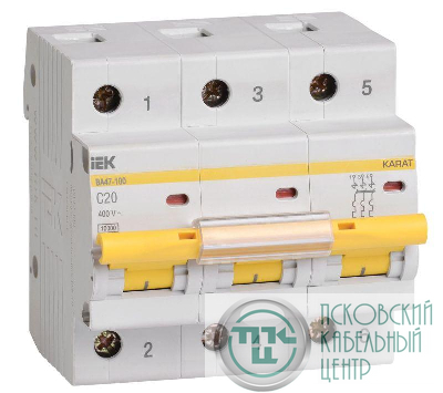 Выключатель автоматический модульный 3п C 20А 10кА ВА47-100 KARAT IEK MVA40-3-020-C