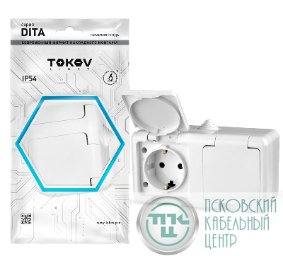 Розетка 2-м ОП Dita 16А IP54 250В с заземл. с крышкой бел. TOKOV ELECTRIC TKL-DT-R2Z-C01-IP54