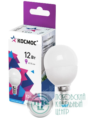 Лампа светодиодная 12Вт шар 6500К холод. бел. E14 220В КОСМОС LkeLED12wGL45E1465