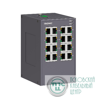 Коммутатор промышленный неуправляемый 16х10/100Base-T(X) портов RJ45 12-48В DC/18-30В AC с резервированием DKC N1000-16T-P2