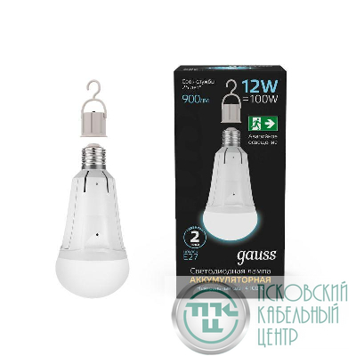 Лампа светодиодная 12Вт A80 4100К нейтр. бел. E27 900лм аварийная Li-Ion аккум. GAUSS 102002212
