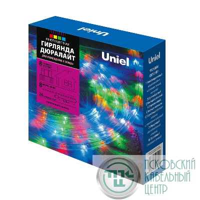 Гирлянда светодиодная ULD-D50 8M/С08 IP44 MULTI Дюралайт 8м с контроллером разноцвет. свет. провод бел. Uniel UL-00008571
