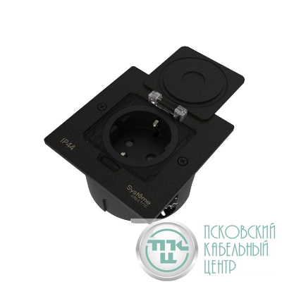 Лючок MultiDesk MDK21 с розеткой 2P+E 16А 250В IP44 с монтажной коробкой для стены фальшпола стола черн. матов. SE MDK21102MBA