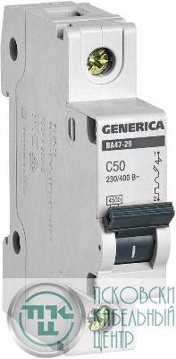 Выключатель автоматический модульный 1п C 50А 4.5кА ВА47-29 GENERICA MVA25-1-050-C