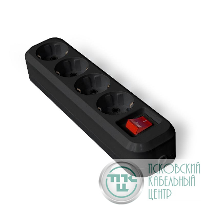 Колодка удлинителя 4-м с заземл. с выкл. АБС-пластик черн. UNIVersal 1403