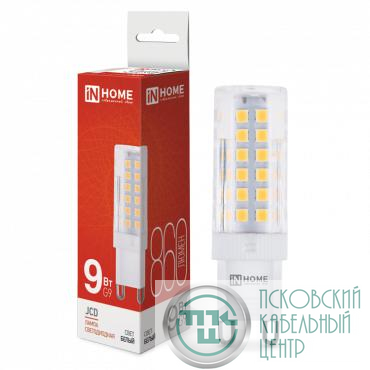 Лампа светодиодная LED-JCD 9Вт капсульная прозрачная 4000К нейтр. бел. G9 860лм 230В IN HOME 4690612036380