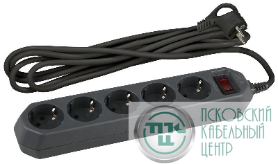 Удлинитель с сетевым фильтром 5х1.5м с заземл. 10А IP20 USF-5es-1.5m-B ПВС 3х0.75 с выкл. черн. Эра Б0019032