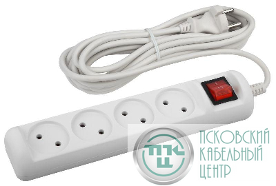 Удлинитель 4х5 м без заземл. с выкл. 10А ПВС 2х1 U-4s-5m-2x1 ЭРА Б0044054