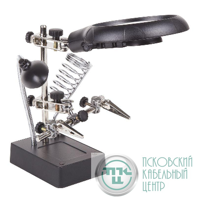 Держатель "третья рука" с лупой х2.5 подставка под паяльник LED подсветка Rexant 12-0250
