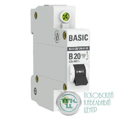 Выключатель автоматический модульный 1п B 20А 4.5кА ВА 47-29 Basic EKF mcb4729-1-20-B