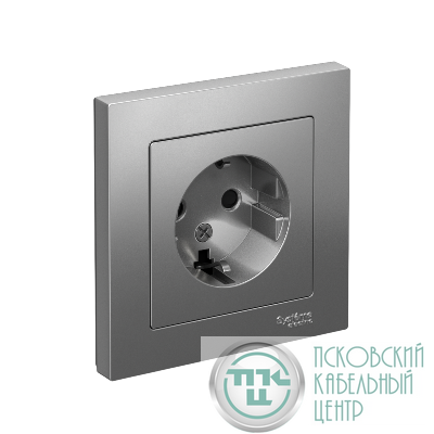 Розетка 1-м СП AtlasDesign 16А IP20 с заземл. защ. шторки в сборе сталь SE ATN000944