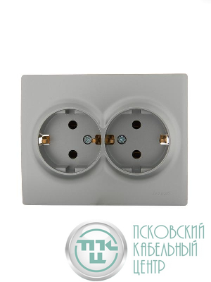 Розетка 2-м СП Karina с заземл. керамика матов. серебр. LEZARD 707-4300-127