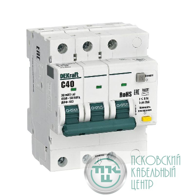 Выключатель автоматический дифференциального тока (АВДТ) 3P C 40А 30мА AC ДИФ-103 6кА DEKraft 16378DEK