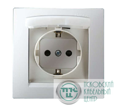 Розетка 1-м СП Simon15 16А IP44 250В с заземл. Schuko защ. шторки с крышкой винт. клеммы бел. Simon 1590450-030