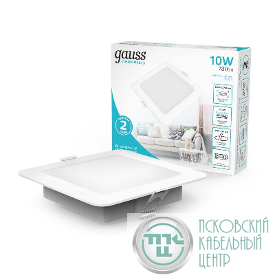 Светильник светодиодный Elementary Downlight 10Вт 4000К 780лм 170-260В IP20 120х26 квадрат монтаж бел. GAUSS 998420209