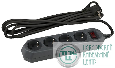 Удлинитель с сетевым фильтром 4х1.5м с заземл. 10А IP20 USF-M-4es-1.5m-B ПВС 3х0.75 термозащита с выкл. черн. Эра Б0019740