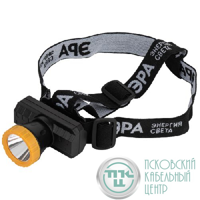 Фонарь светодиодный аккумуляторный налобный GA-802 3Вт 2режима Li-Ion 1500мАч IP40 желт./черн. Эра Б0055349