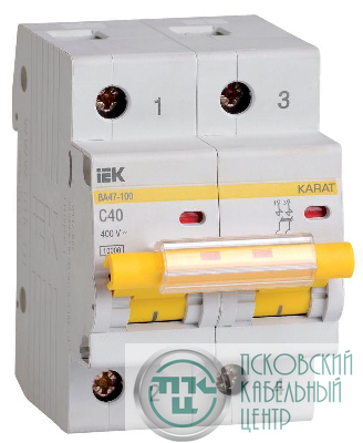 Выключатель автоматический модульный 2п C 40А 10кА ВА47-100 KARAT IEK MVA40-2-040-C